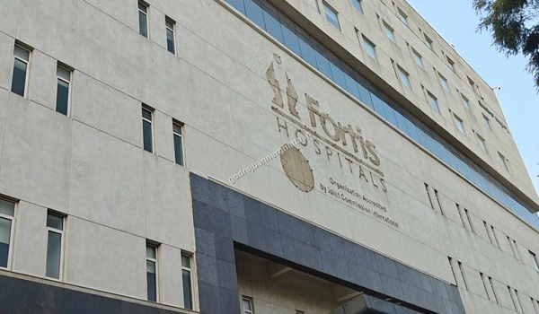 Side exterior view of the renowned Fortis Hospital building on Bannerghatta Road